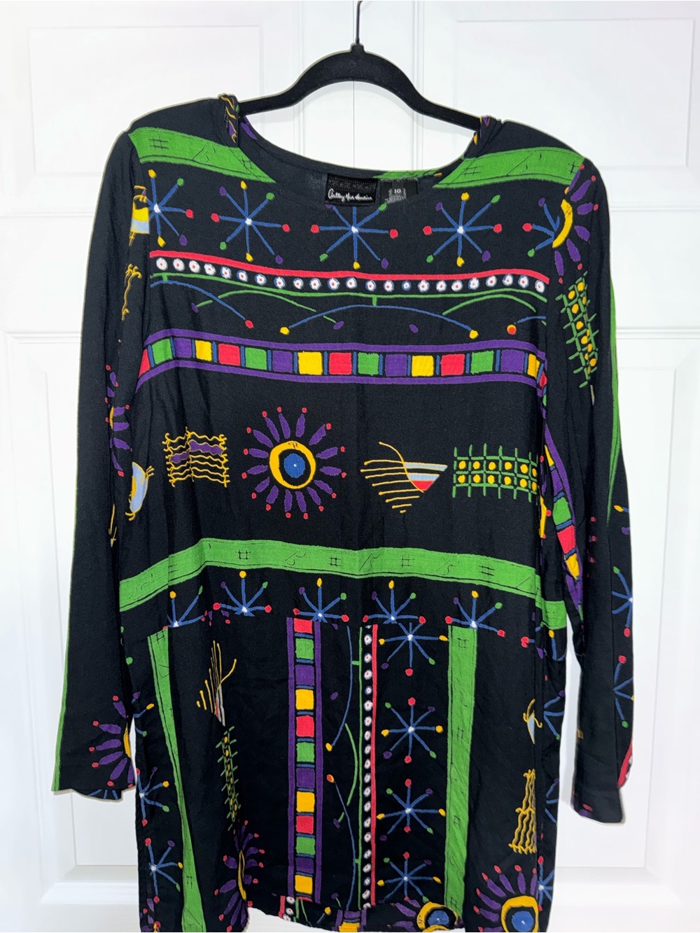 AMH Black Abstract Multicolor Long-Sleeve Tunic